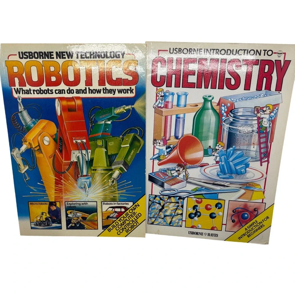 Vintage Usborne Robotics and Chemistry Science Books 1980s Hayes‎ STEM Set